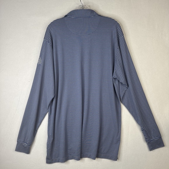 Donald Ross Sport Polo M Gray Blue Stripe Long Sleeve Golf Performance - Picture 2 of 9